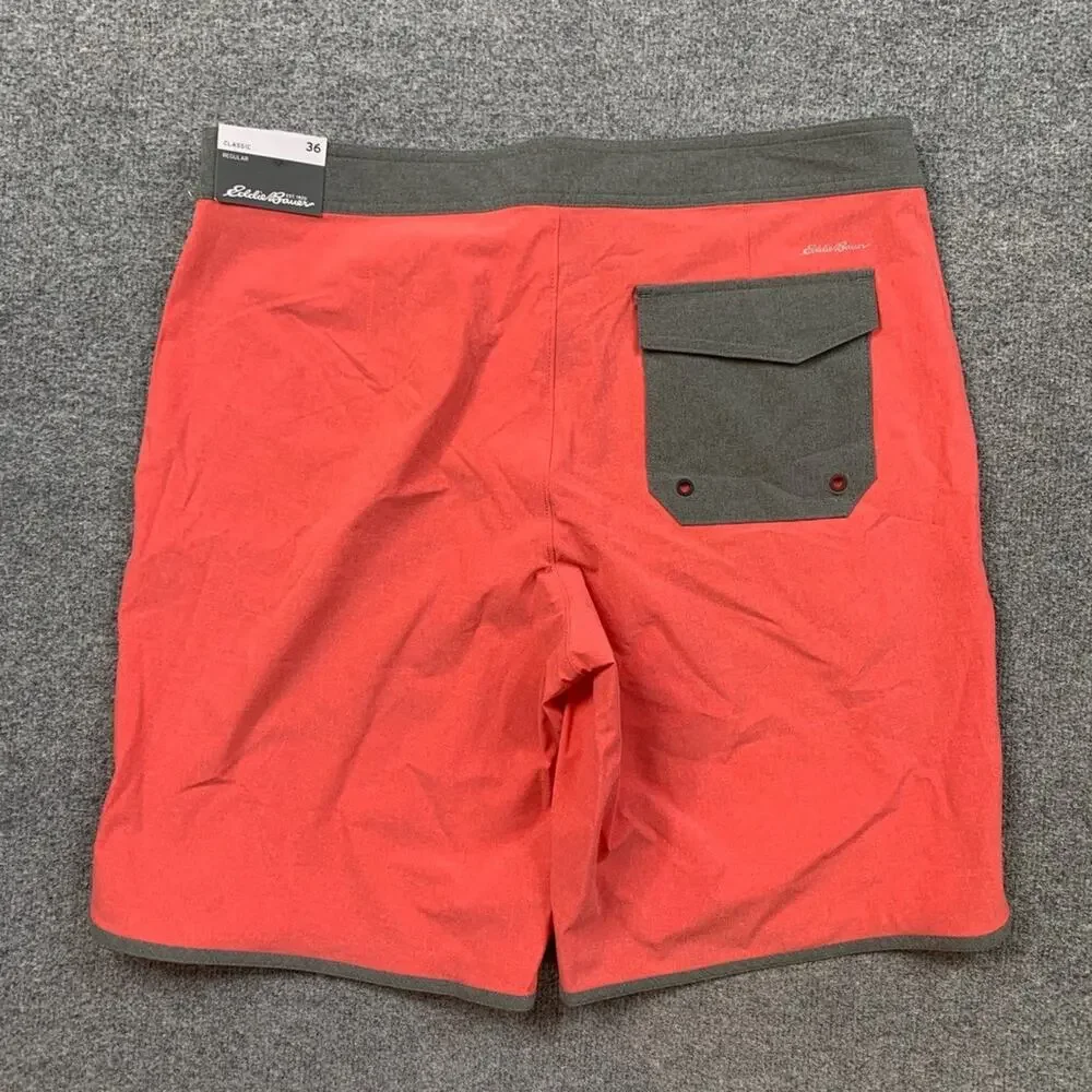 Eddie Bauer Board Shorts Mens 36 Orangeade Graphite Amphib Outdoor Swim Surf